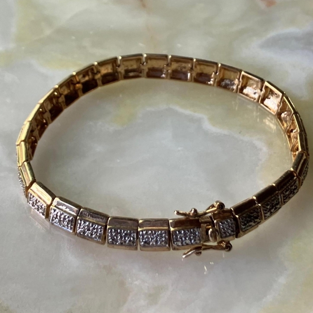 Gold Rosa Over 925 Sterling Bracelet 15.6 grms, 7.5 "